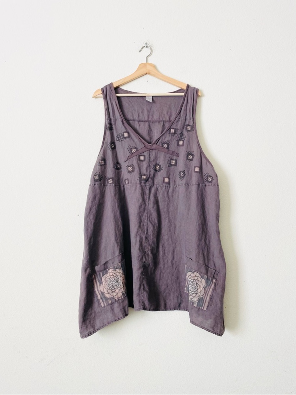 Blue Fish SIZE 2 purple brown 100% cotton hand painted pocketed tank top tunic